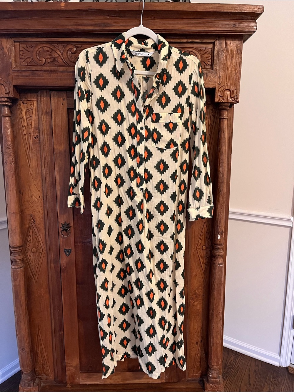 Zara Cream Geometric-Print Kids Nightgown with Black and Orange Accents